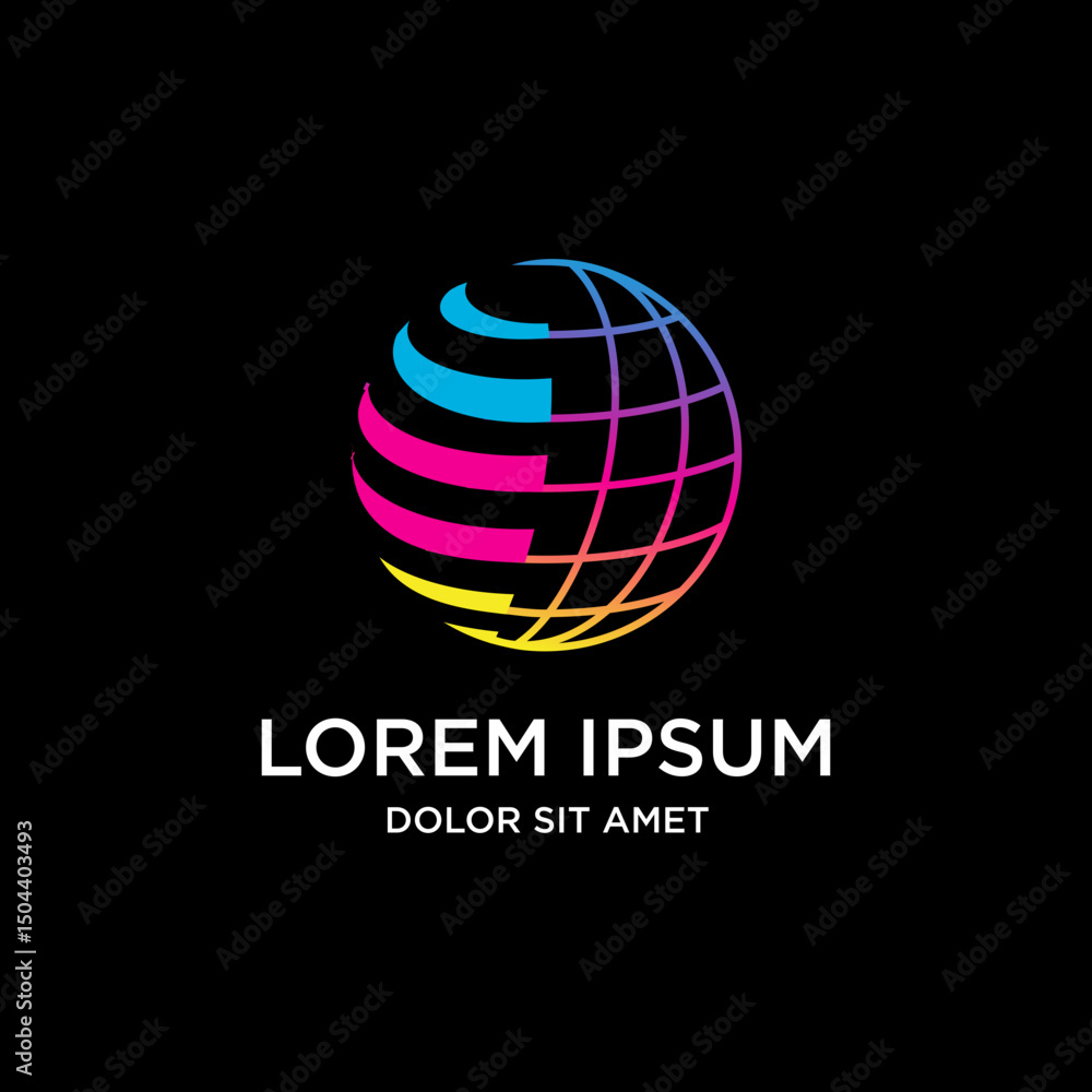 Modern Geometric Globe Sphere Colorful Stripes Technology Abstract Icon Design Modern Geometric Globe Sphere Colorful Stripes Technology Abstract Icon Design