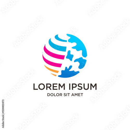 Abstract Spherical Globe World Map Modern Style Logo Template Design