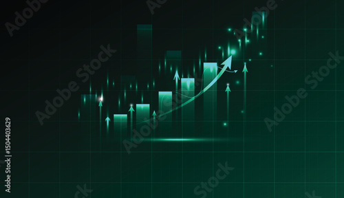 Stock market investment business graph and chart with isolated growth arrow illustration design on financial background.