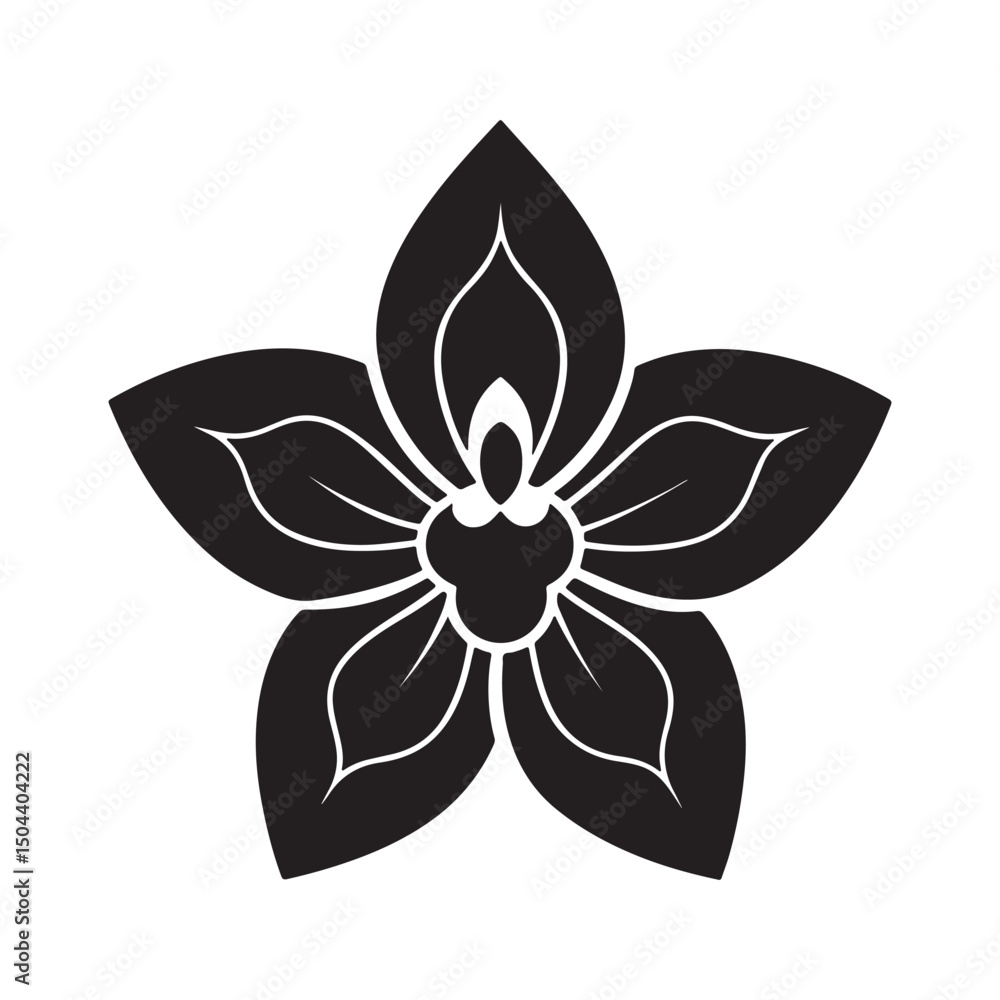 A silhouette and line art of orchid flower icon vector with-unique petal A silhouette and line art of orchid flower icon vector with-unique petal