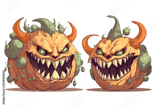 Fearsome Halloween Duo: Cartoonish Monsters Ready to Haunt Your Nightmares and decorations