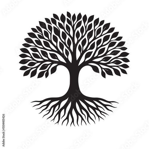 Tree of Life Silhouette – Natural Symmetry, Intricate Design in Black and White Vector