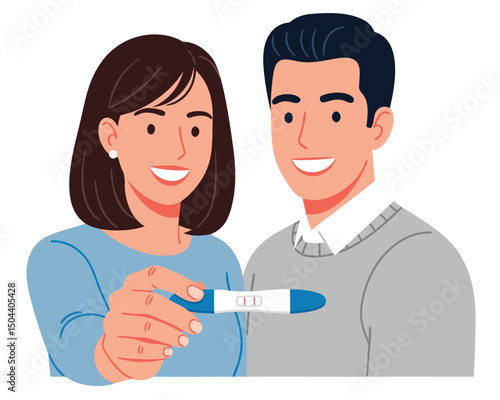 Happy Couple Holding Positive Pregnancy Test Illustration in Vector Style
