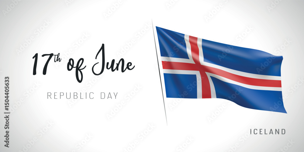 Fototapeta premium Iceland republic day vector banner, greeting card
