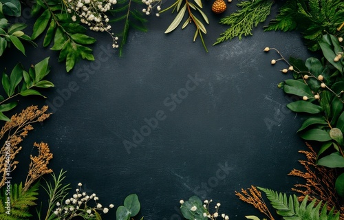 Natural Arrangement of Green Foliage on Dark Background Highlighting Organic ...