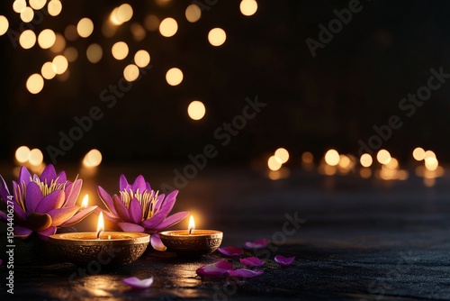 Relaxing Atmosphere With Candles and Lotus Flower for Meditation in Serene Se...