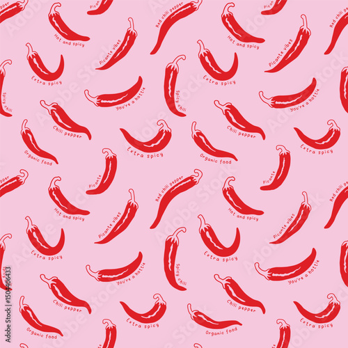 Red spicy chili Seamless Pattern artwork. Always fresh spicy graphic print design. Hot chili design for t shirt print, poster, sticker, background and other uses.
