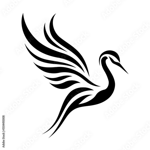  Flying bird silhouette in tattoo style on white background
