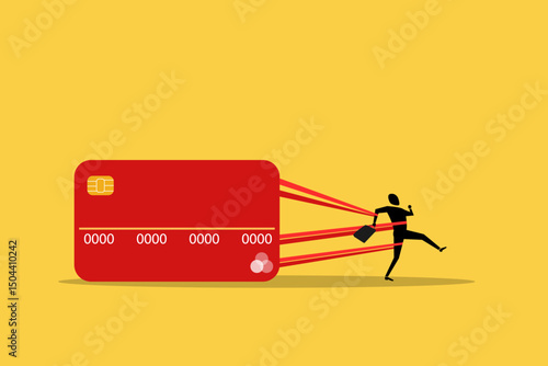 Businessman burdened from credit card. concept of Financial freedom