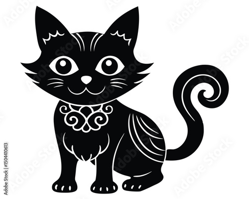 Cute black and white cat or kitten cartoon vector illustration for a funny domestic pet animal design