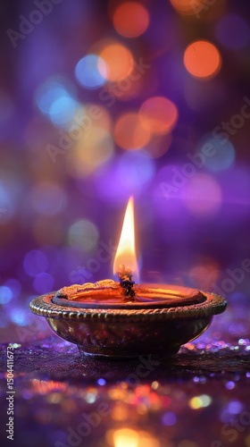 Festive Candle Burning Brightly With Vibrant Colors and Shimmering Background...