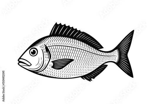 Dorado sketch. Vintage retro drawing in ink style, hand drawn. Vector illustration on white background