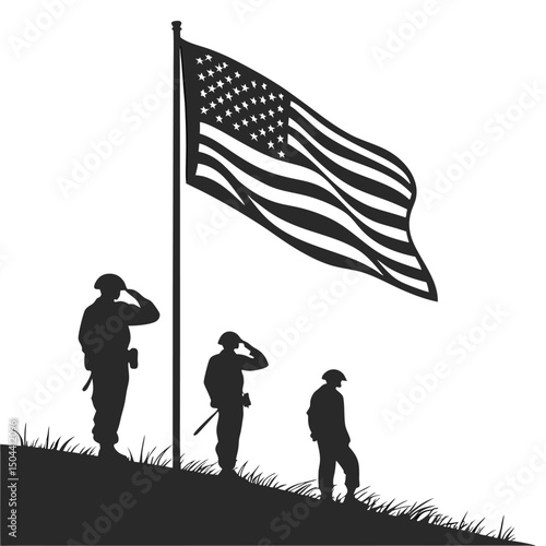 Veteran Silhouette with American Flag – Patriotic Military Tribute and Memorial Illustration