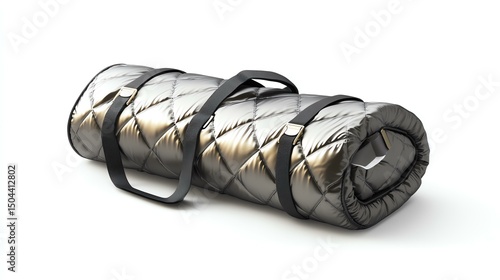 A stylish, rolled-up camping blanket with sleek straps, perfect for outdoor adventures. Ideal for picnics, camping trips, or travel enthusiasts seeking comfort and warmth.