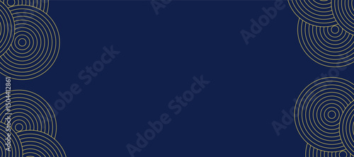 Radiant circle dark blue and gold colors for illusion background. Blue and gold luxury pattern background. Abstract circle overlap pattern design with shadow. EPS10 vector