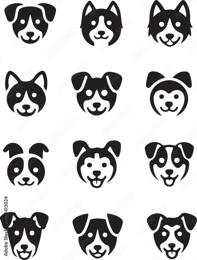 Fototapeta premium Set of dog faces icons, vector symbols.