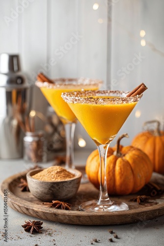 Pumpkin Spice Cocktails Served in Elegant Glasses With Autumn Decorations on ...