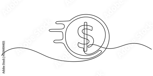 Coins stack continuous one line drawing. Money concept. Vector illustration, dollar coin set, Stacked golden coins illustration, dollar drawn with one continuous line. Vector , Continuous line drawing