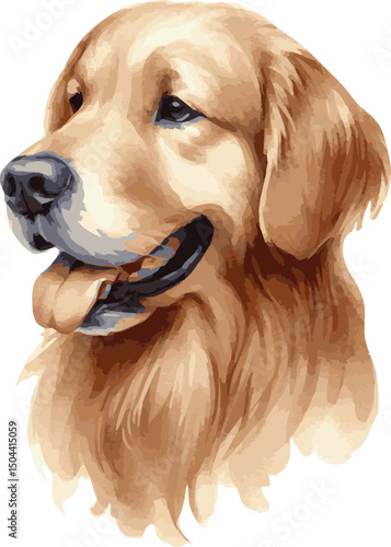 Vector watercolor painted illustration of a golden retriever
