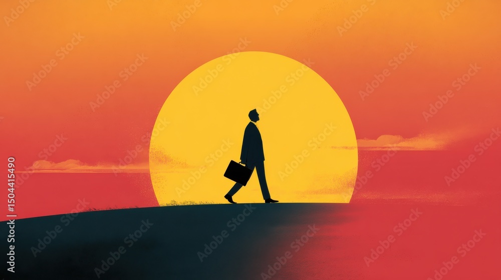 © Narongdet - Ceo walking toward rising sun with briefcase goal achievement business landscape inspirational viewpoint