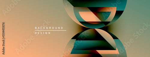 Abstract geometric shapes overlap, creating dynamic visual effect. Gradient colors blend smoothly, forming modern background design.