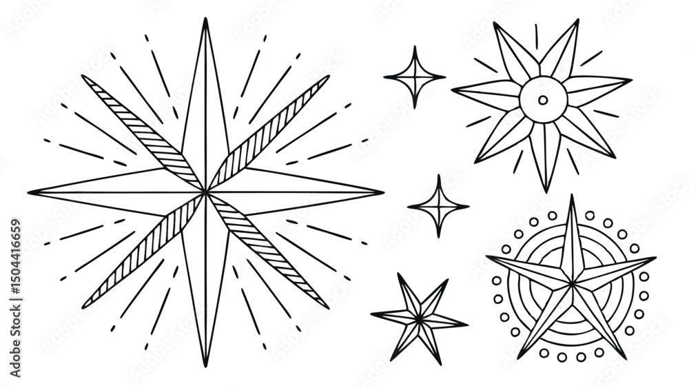 Obraz premium Black and white star compass Christmas vector illustration