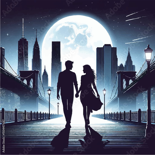 a couple holding hands with a soft twilight background