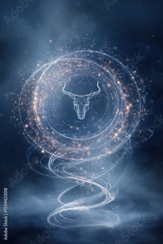 Ethereal Bull Symbol with Mystical Swirls in a Dark Background