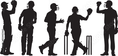 Silhouettes of Cricket Players in Various Poses