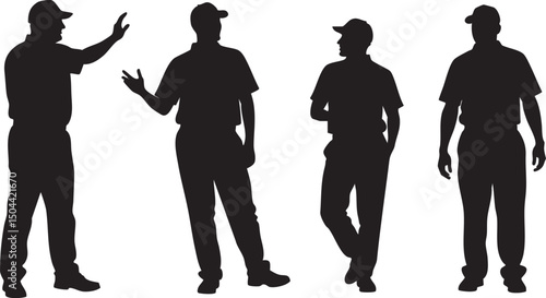 Silhouetted Cricket Umpire Figures Waving and Gesturing in Formal Attire