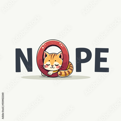 Cute cat sitting in a red ring with NOPE text design  
