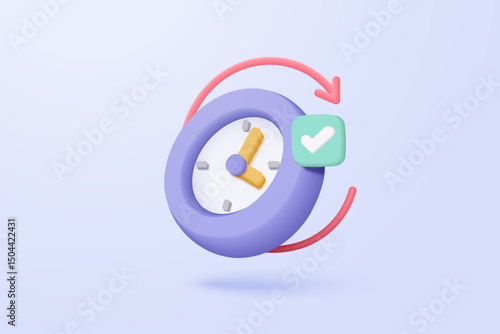 3d alarm clock 24 hours icon for speed delivery concept. Purple watch minimal design concept of time, service and support around clock, 24 hours a day. 3d clock icon vector rendering illustration