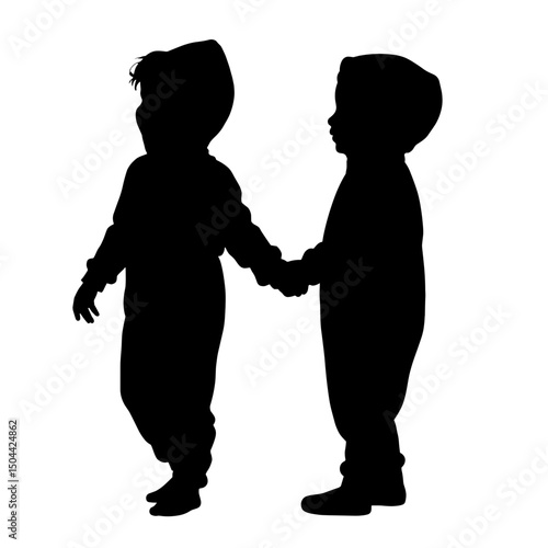 Children in hooded jumpsuits silhouette – black sustainable-fashion icon