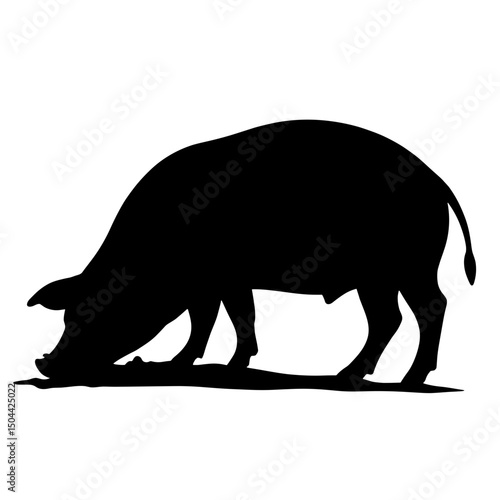 Pig sniffing ground by trough – black sustainable-farm animal icon