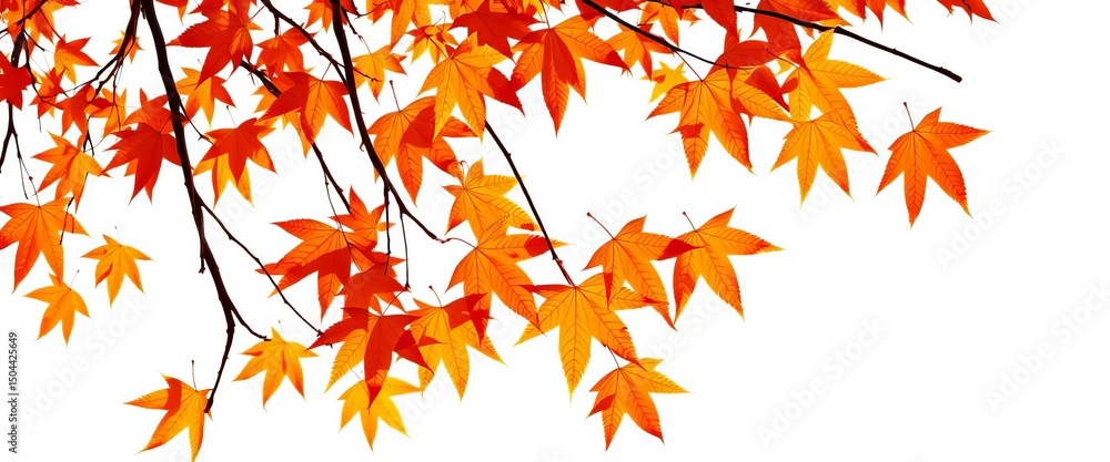 Isolated maple leaves, golden orange brown autumn foliage against a plain background, color, nature Isolated maple leaves, golden orange brown autumn foliage against a plain background, color, nature