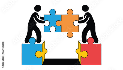 Teamwork Puzzle Connection Concept. Business Cooperation and Partnership Vector Illustration.