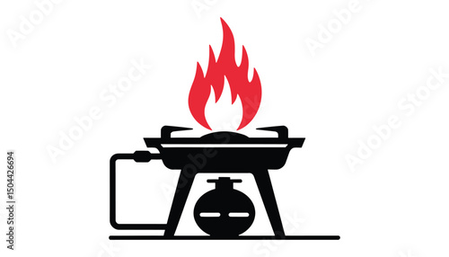 Gas Stove Burner with Flame Icon. Cooking and Kitchen Appliance Vector Illustration.

