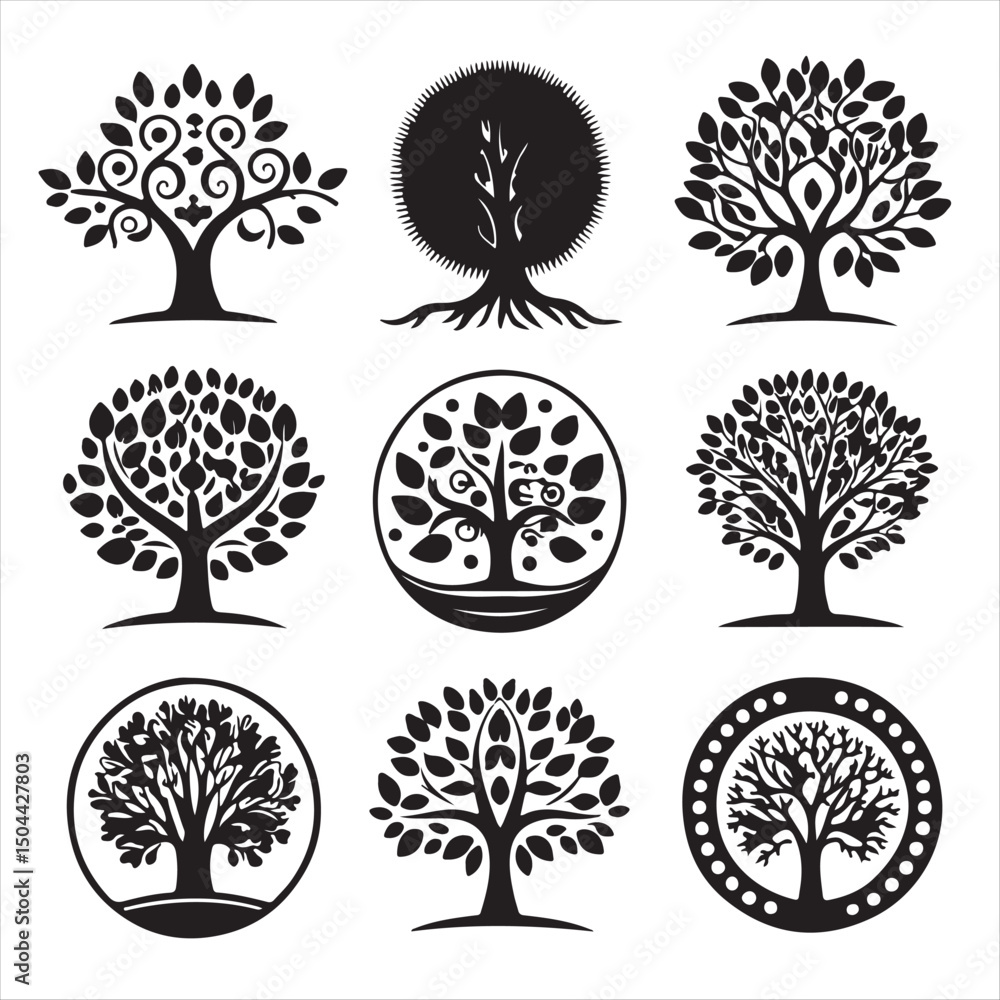 Naklejka premium abstract tree with roots set of tree wit.