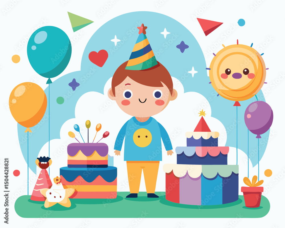 Naklejka premium Joyful Birthday Celebration. A Child's Delightful Party