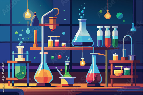 Colorful Chemistry Lab. A Vibrant Illustration of Scientific Experiments