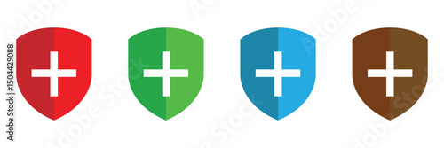 Medical health protection shield cross icons set. Protected shield concept eps 20. Vector Illustration .