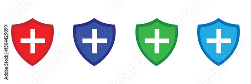 Medical health protection shield cross icons set. Protected shield concept eps 20. Vector Illustration .
