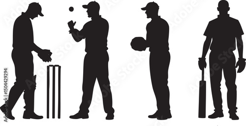 Silhouetted Cricket Umpire Figures Waving and Gesturing in Formal Attire