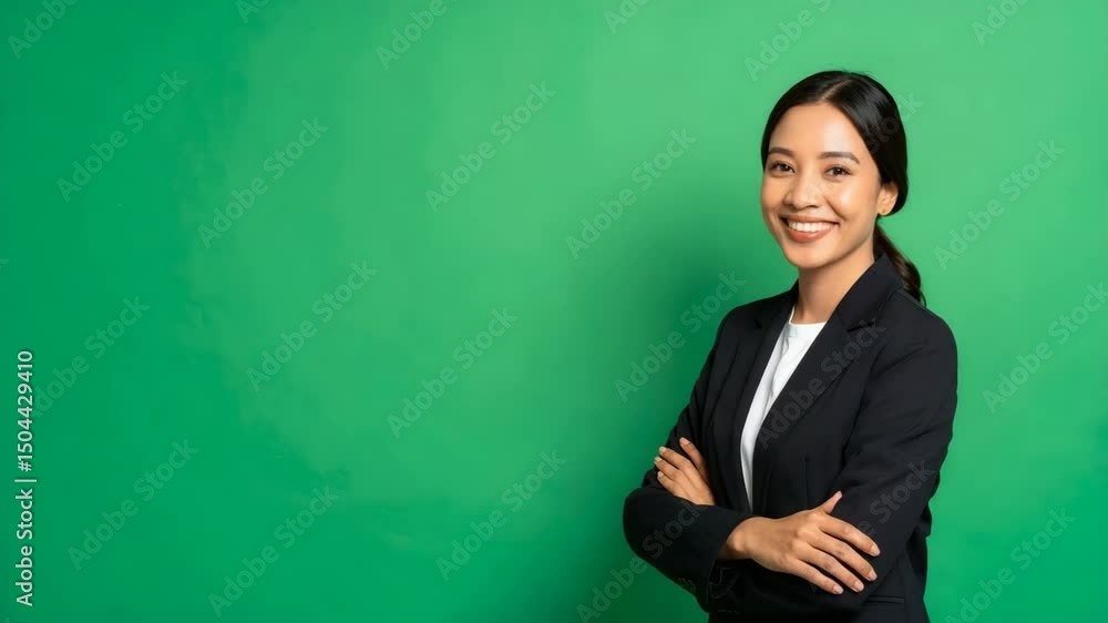 Professional asian woman in business suit smiling confidently in modern office environment Professional asian woman in business suit smiling confidently in modern office environment