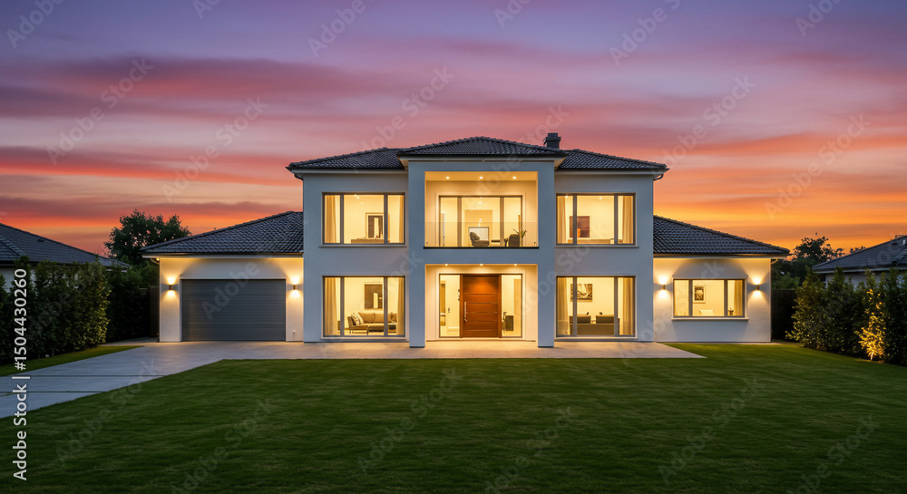 Luxury house exterior at dusk elegant home real estate photography Luxury house exterior at dusk elegant home real estate photography