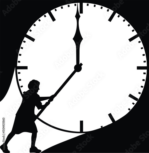 silhouette of a man adjusting clock