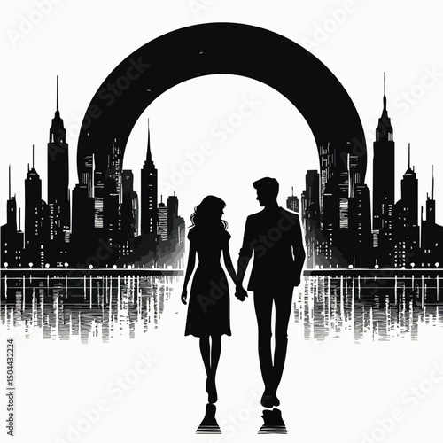 a couple holding hands with varying backgrounds