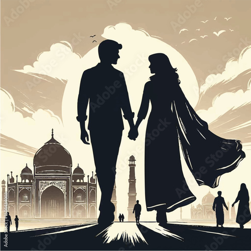 a couple holding hands with varying backgrounds