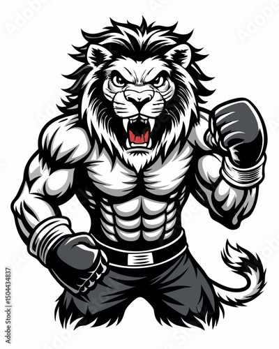 Powerful Lion Boxer MMA Mascot Illustration