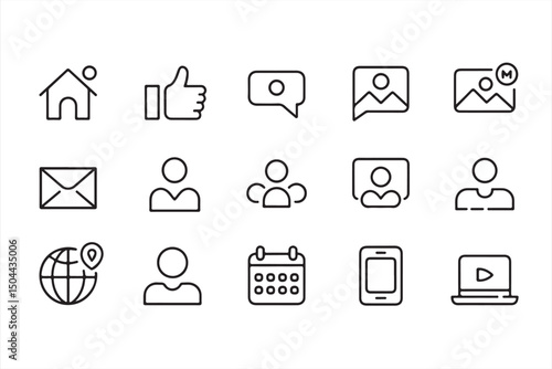 Set of Minimalist Icons for Social Media, Messaging, and Communication